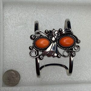 Silver and Orange Stone Cuff Bracelet